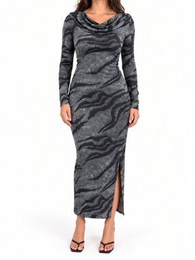 Catherine Malandrino Women's Gray Black Animal Print Dress, XS